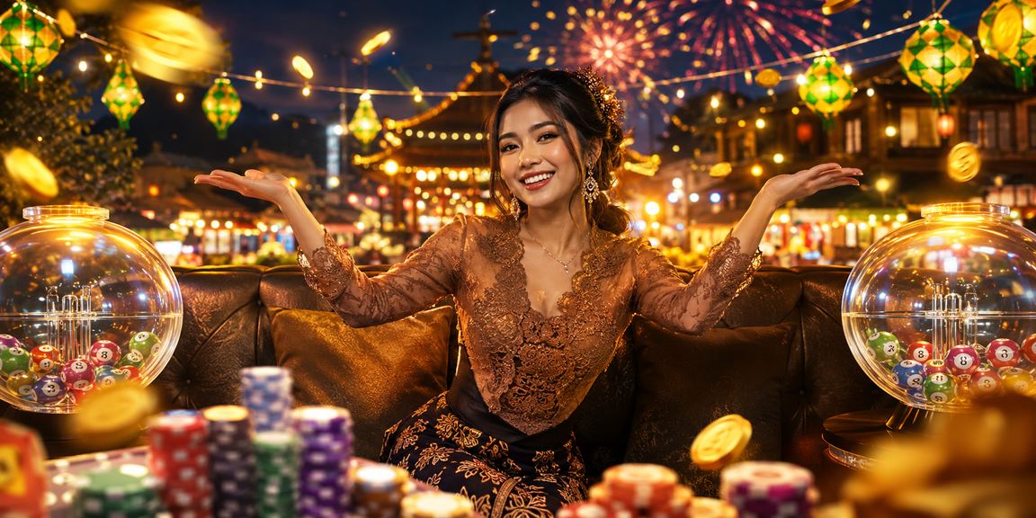 Layar aplikasi casino di suasana festival malam penuh cahaya warna-warni