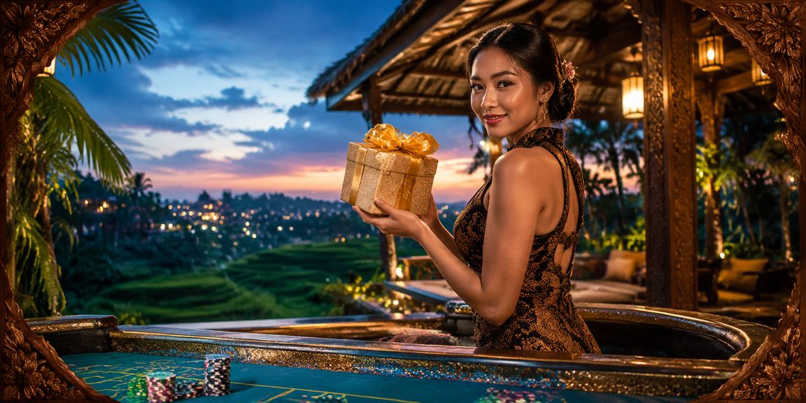Model memainkan baccarat dengan tampilan meja kasino yang elegan