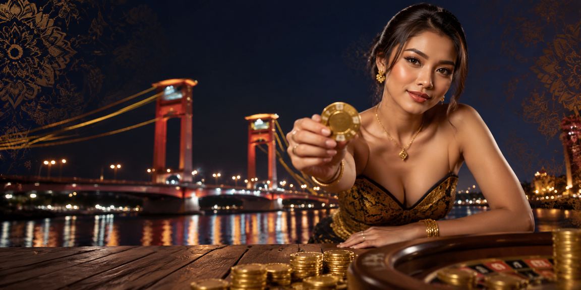 Model Vietnam berpose di depan layar taruhan olahraga digital yang berwarna-warni