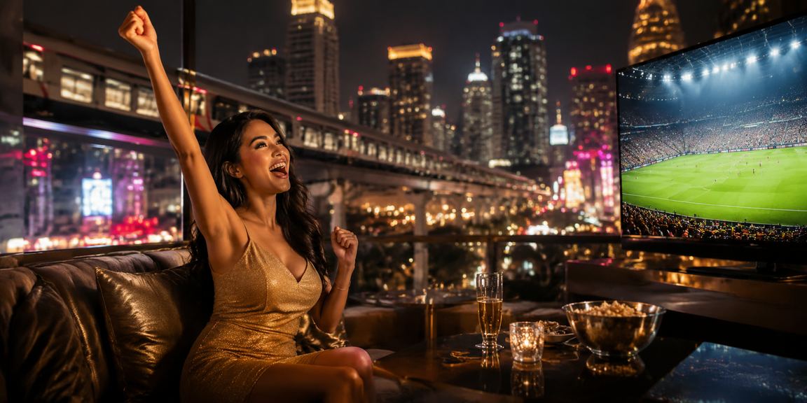 Suasana festival hiburan dengan lampu gemerlap dan permainan casino meriah