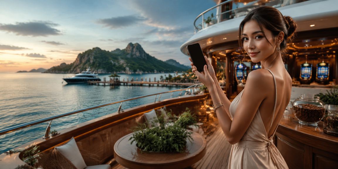 Pengguna mengakses platform mobile casino sambil minum kopi di kafe Vietnam