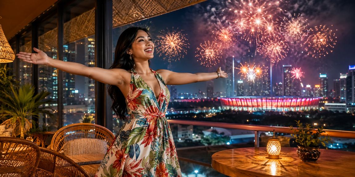Suasana kafe Vietnam dengan layar lotre dan permainan angka yang ramai